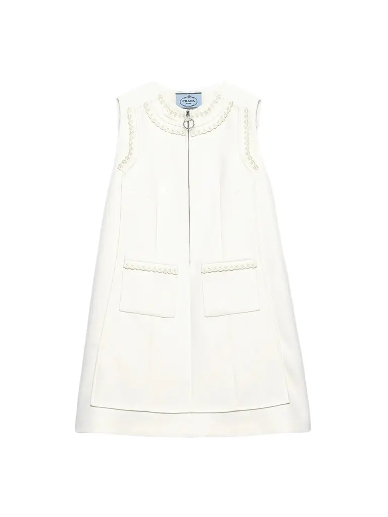 Prada Women's Embroidered Natté Fabric Mini Dress - White | Image 1 Prada Women's Embroidered Natté Fabric Mini Dress - White | Image 1