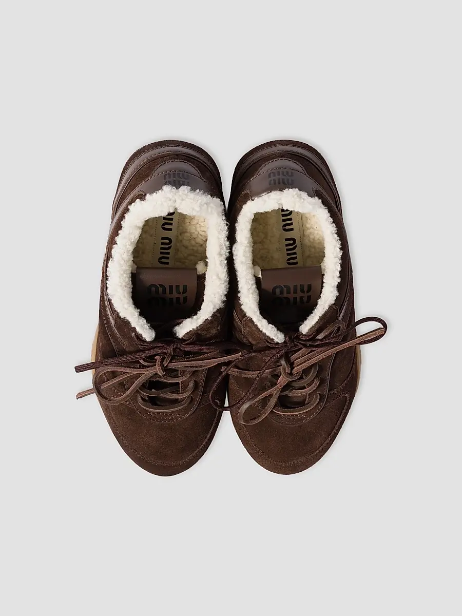 Miu Miu Women's Gymnasium Suede and Shearling Sneakers - Brown | Thumbnail 2 Miu Miu Women's Gymnasium Suede and Shearling Sneakers - Brown | Thumbnail 2