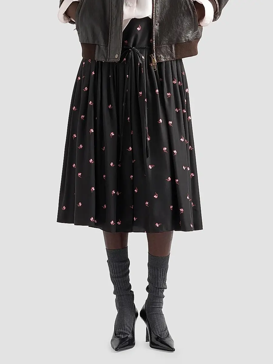 Prada Women's Floral Print Washed Silk Midi-Skirt | Thumbnail 2