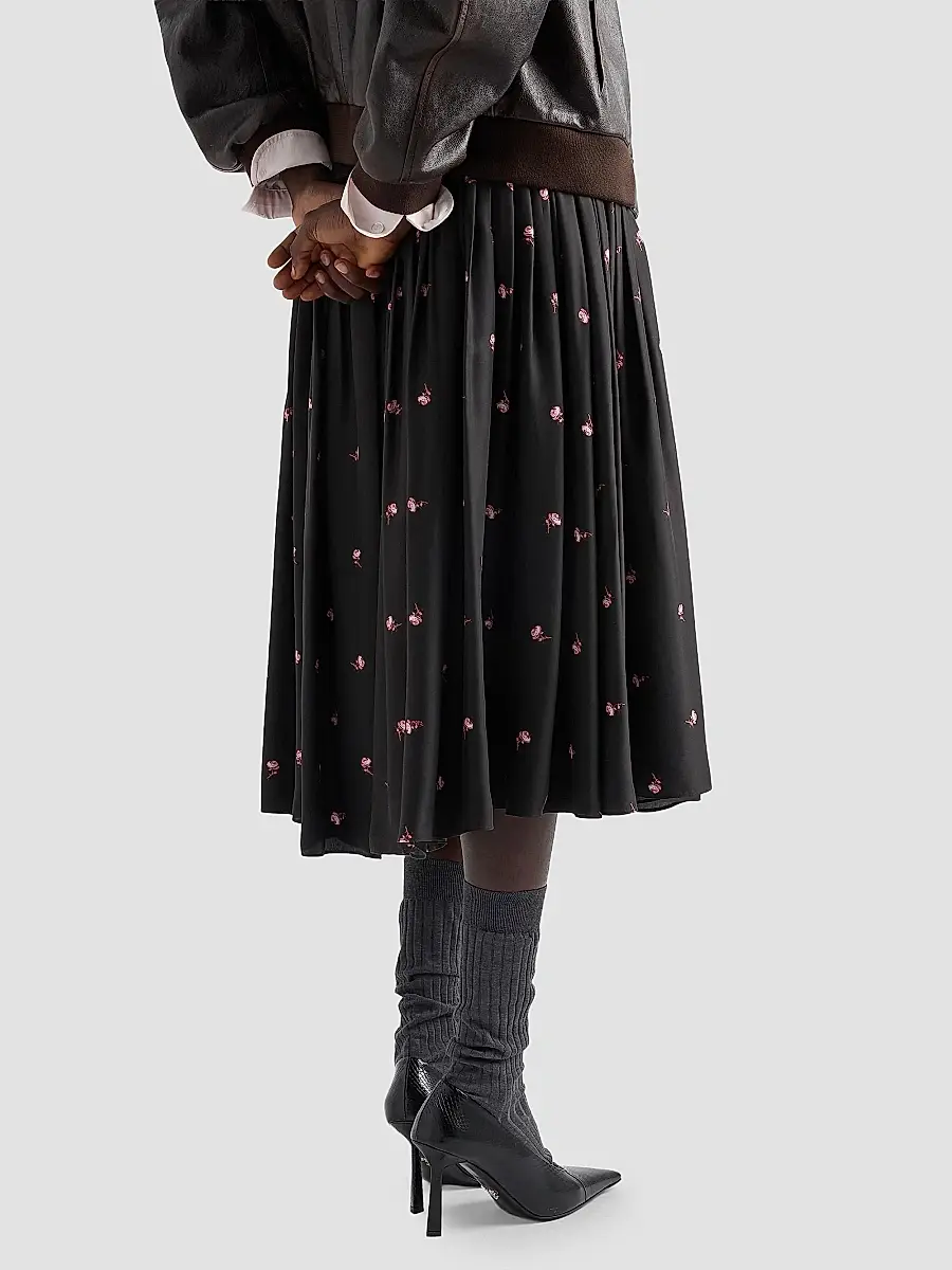 Prada Women's Floral Print Washed Silk Midi-Skirt | Thumbnail 3