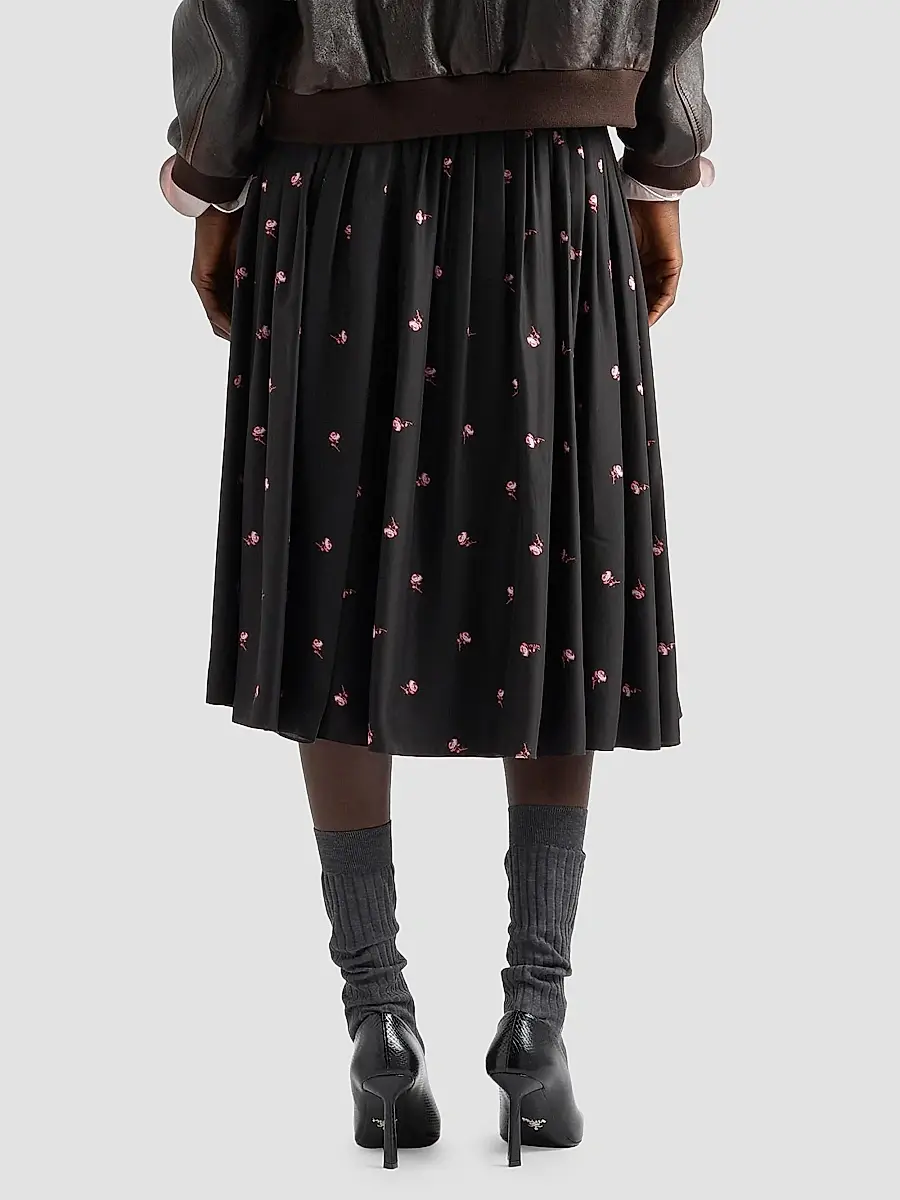 Prada Women's Floral Print Washed Silk Midi-Skirt | Thumbnail 4