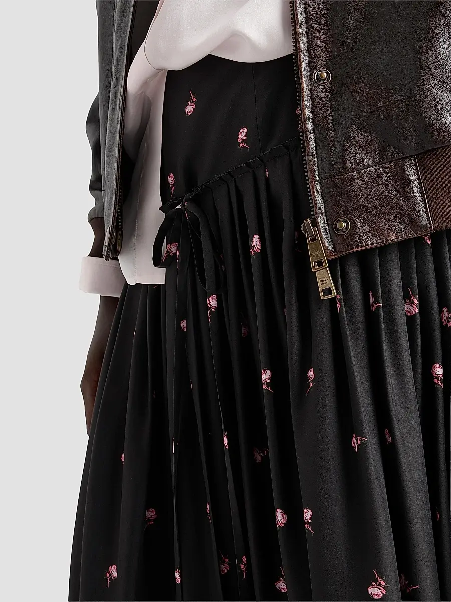 Prada Women's Floral Print Washed Silk Midi-Skirt | Thumbnail 5