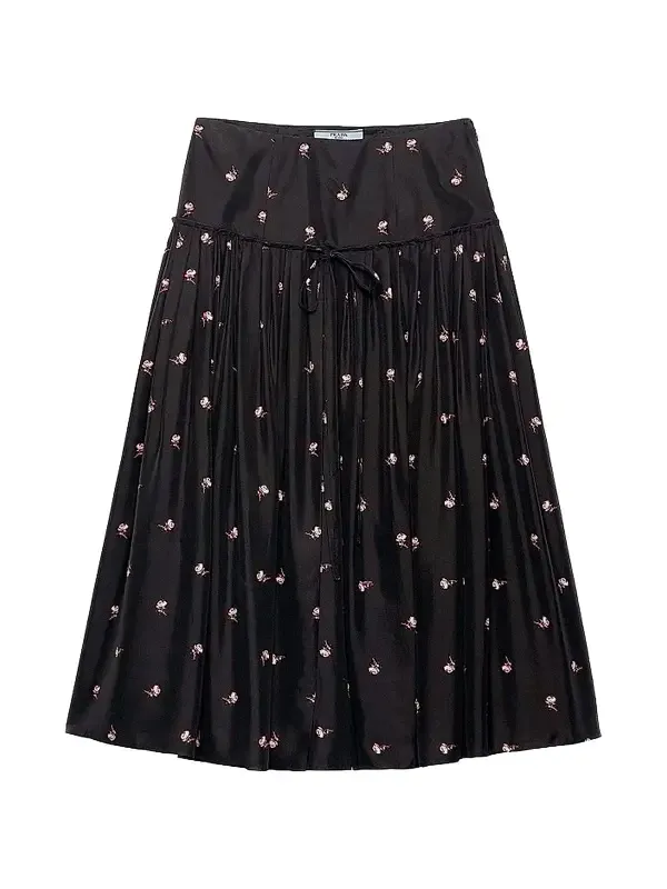 Women's Floral Print Washed Silk Midi-Skirt