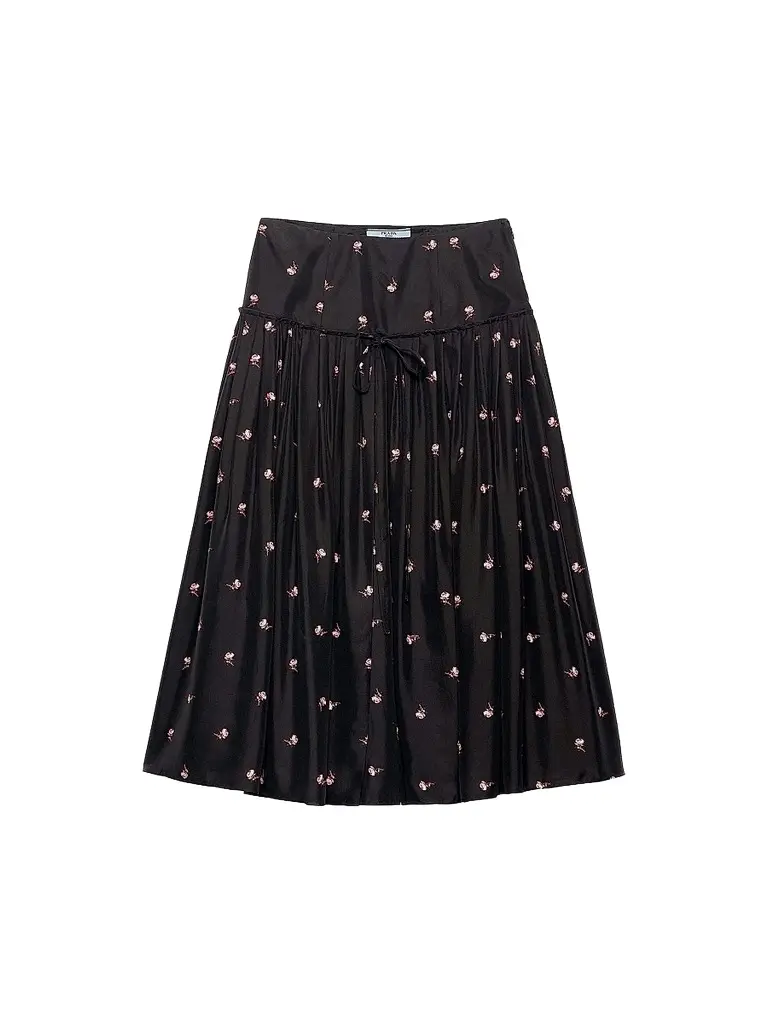 Prada Women's Floral Print Washed Silk Midi-Skirt - Pink Multicolor | Image 1 Prada Women's Floral Print Washed Silk Midi-Skirt - Pink Multicolor | Image 1