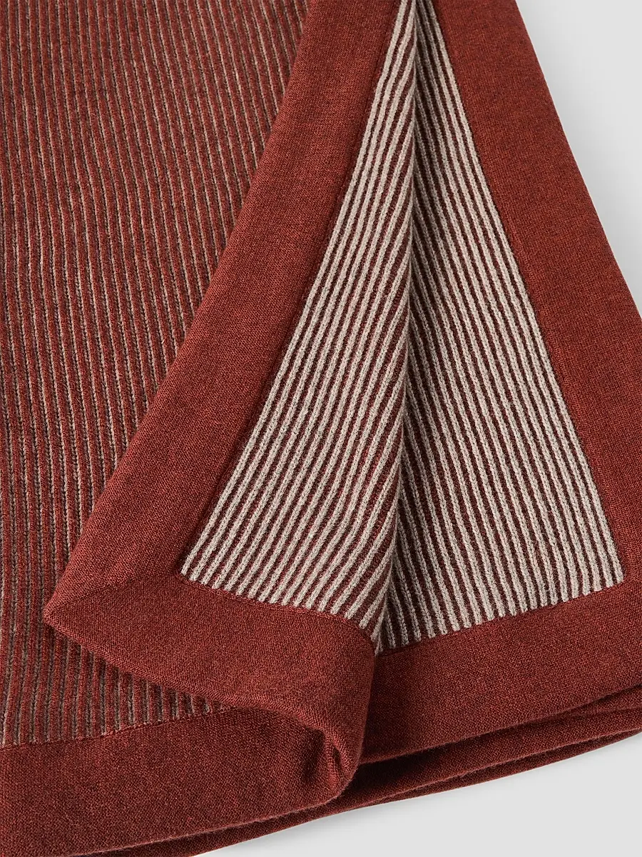 Brunello Cucinelli Cashmere English Rib Knit Throw with Contrast Borders - Firebrick | Thumbnail 3 Brunello Cucinelli Cashmere English Rib Knit Throw with Contrast Borders - Firebrick | Thumbnail 3
