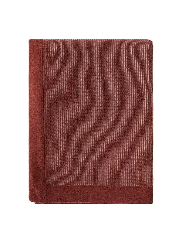 Brunello Cucinelli Cashmere English Rib Knit Throw with Contrast Borders - Firebrick