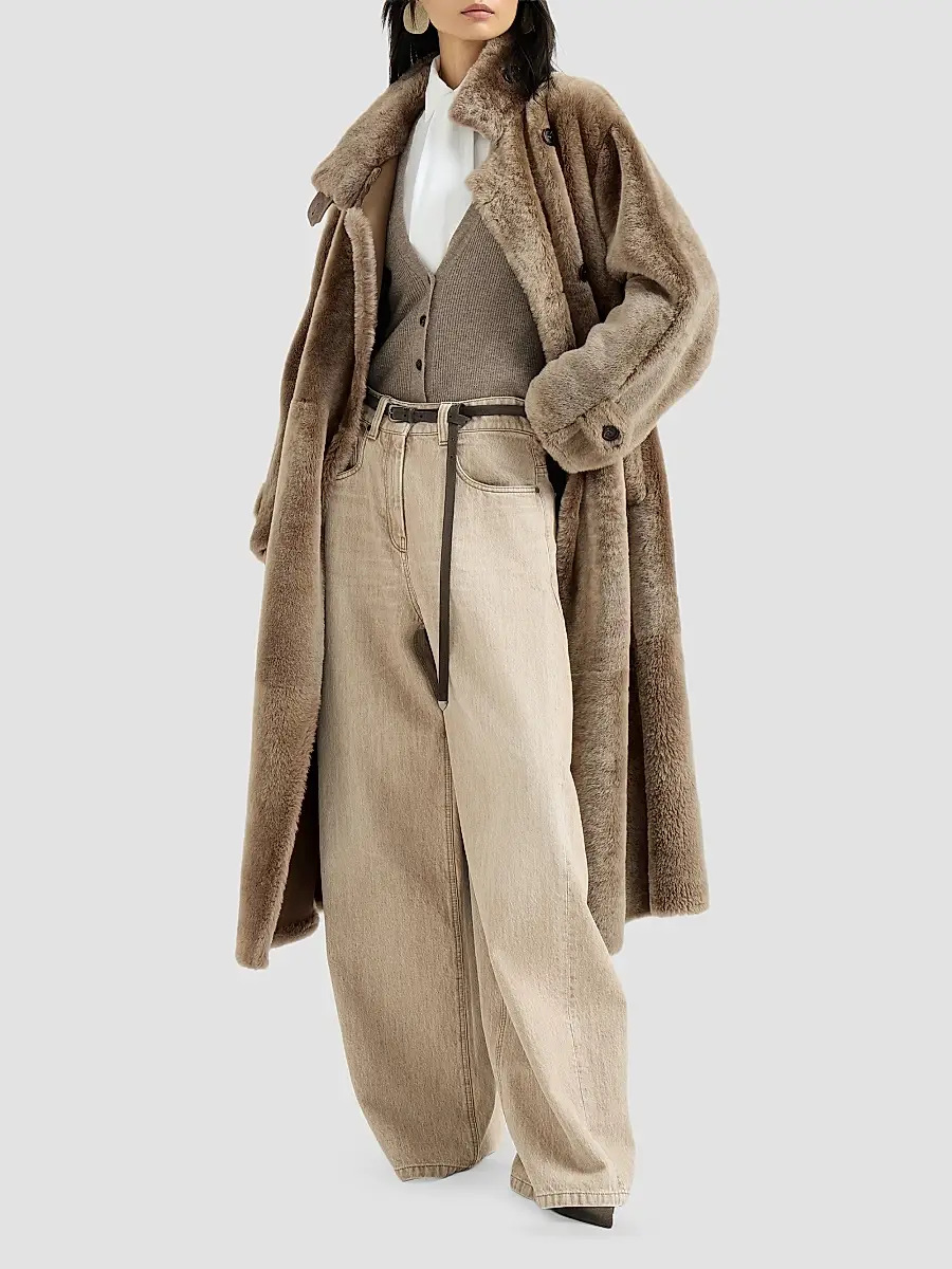 Brunello Cucinelli Women's Authentic Denim Wide Jeans with Monili - Sand | Thumbnail 2 Brunello Cucinelli Women's Authentic Denim Wide Jeans with Monili - Sand | Thumbnail 2