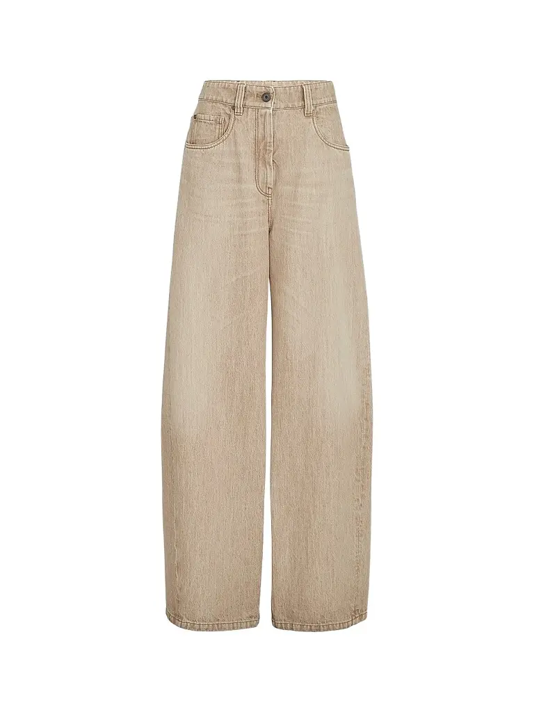 Brunello Cucinelli Women's Authentic Denim Wide Jeans with Monili - Sand | Image 1 Brunello Cucinelli Women's Authentic Denim Wide Jeans with Monili - Sand | Image 1