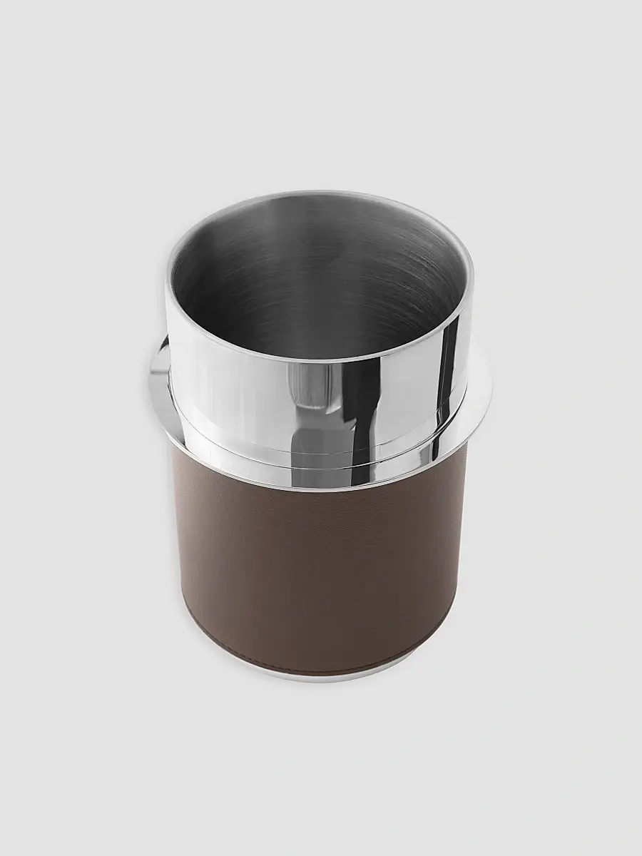 Brunello Cucinelli Silver Plated Steel and Leather Glacette - Cigar | Thumbnail 2 Brunello Cucinelli Silver Plated Steel and Leather Glacette - Cigar | Thumbnail 2