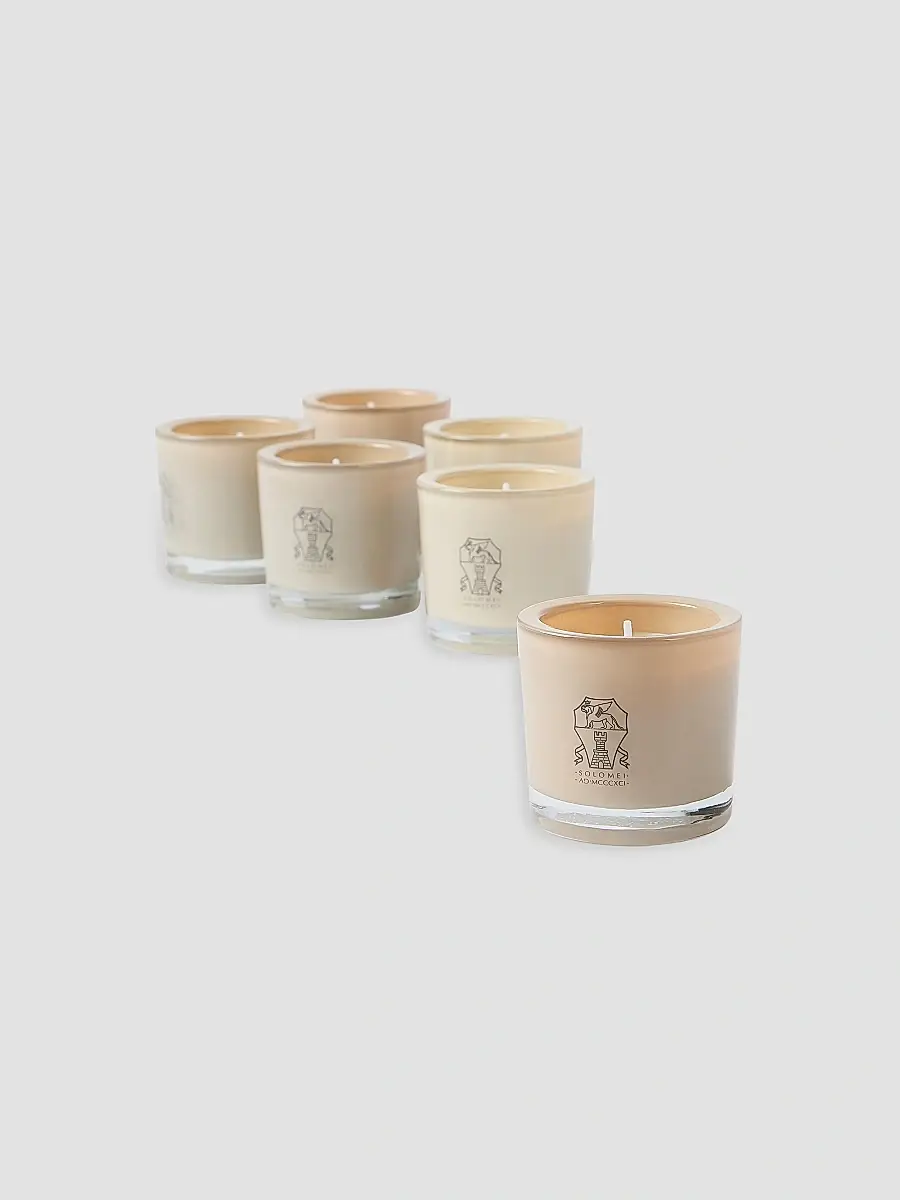 Brunello Cucinelli Set of Six Place Card Candles in Glass Holders with Logo - Sand | Thumbnail 2 Brunello Cucinelli Set of Six Place Card Candles in Glass Holders with Logo - Sand | Thumbnail 2