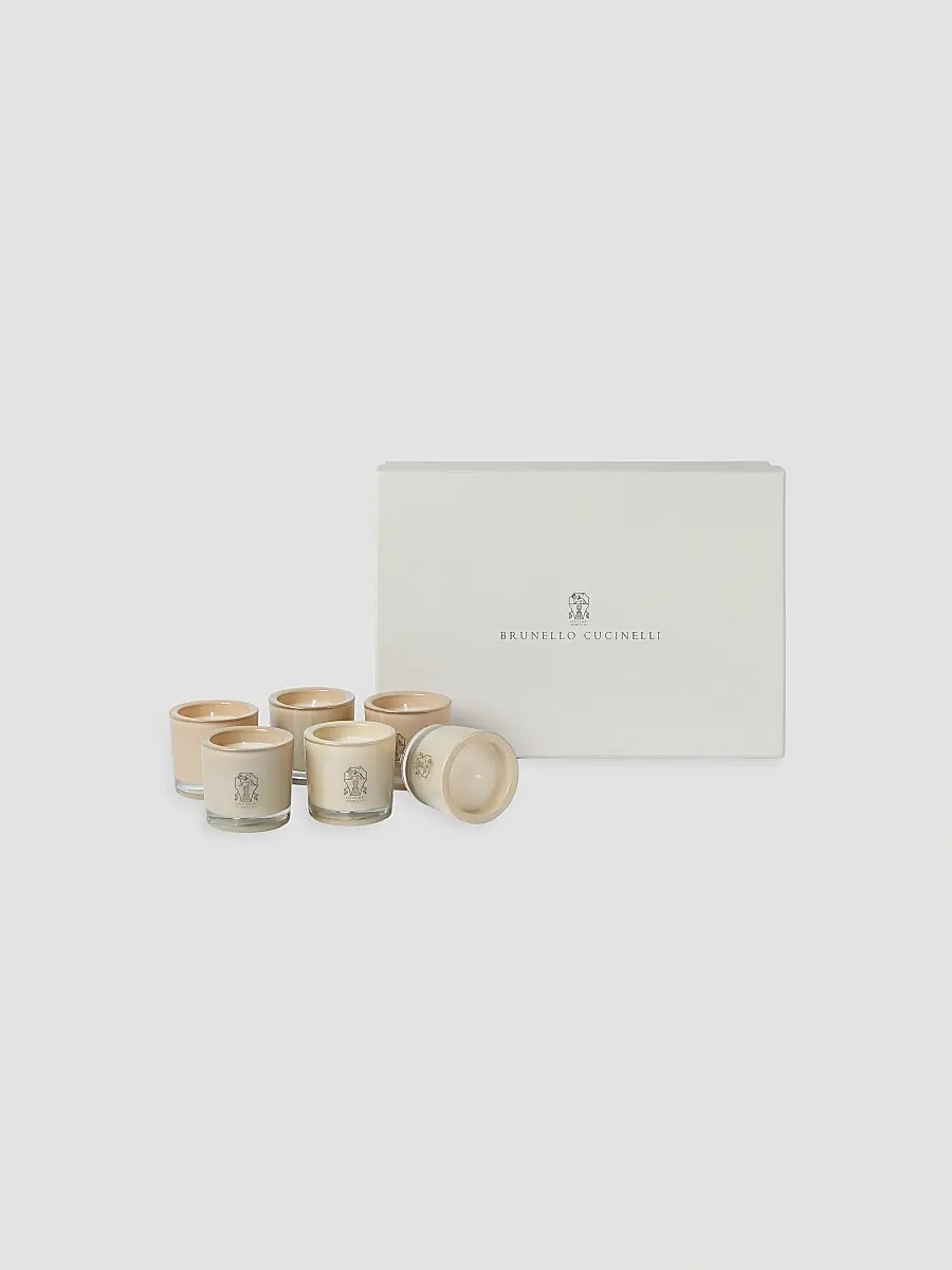Brunello Cucinelli Set of Six Place Card Candles in Glass Holders with Logo - Sand | Thumbnail 3 Brunello Cucinelli Set of Six Place Card Candles in Glass Holders with Logo - Sand | Thumbnail 3