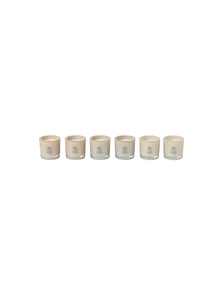 Brunello Cucinelli Set of Six Place Card Candles in Glass Holders with Logo | Image 1 Brunello Cucinelli Set of Six Place Card Candles in Glass Holders with Logo | Image 1