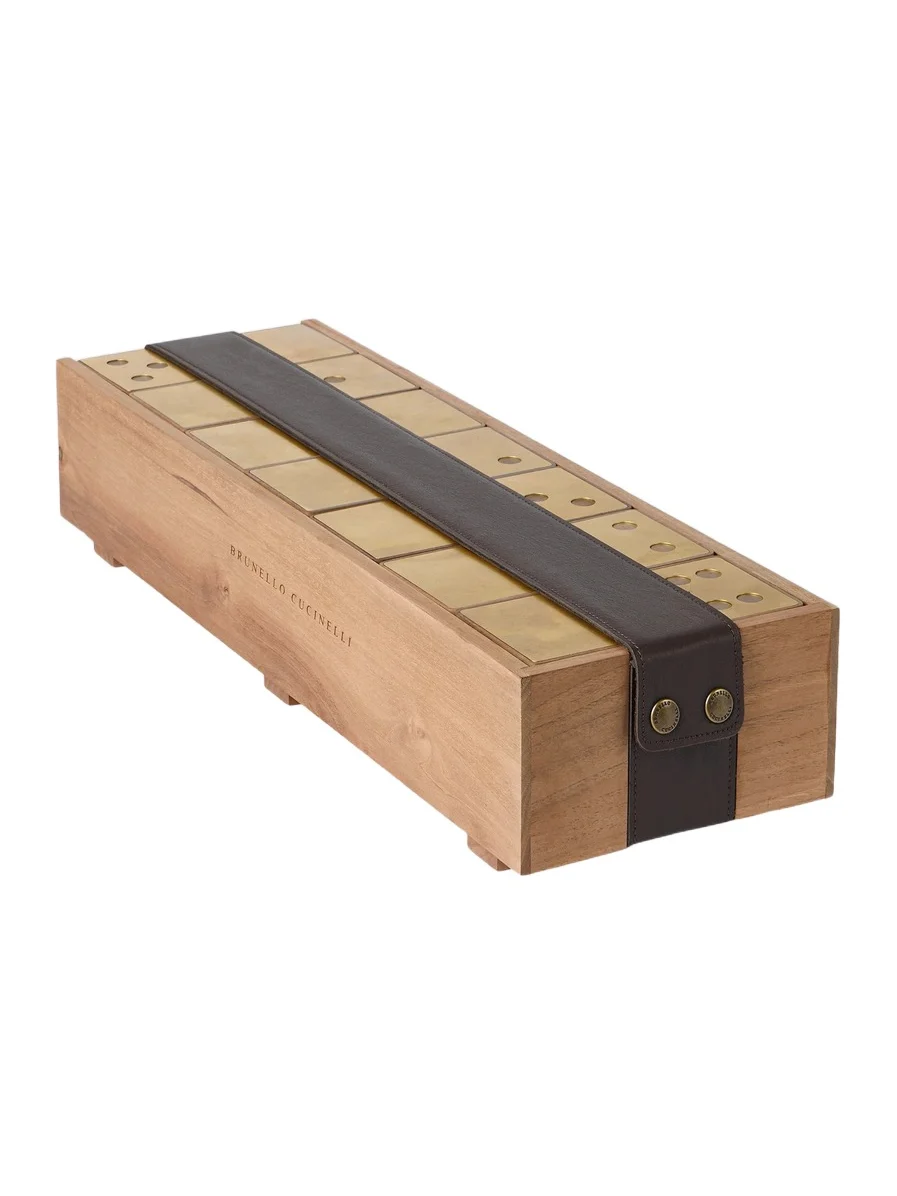Brunello Cucinelli Walnut Wood and Brass Dominoes Set