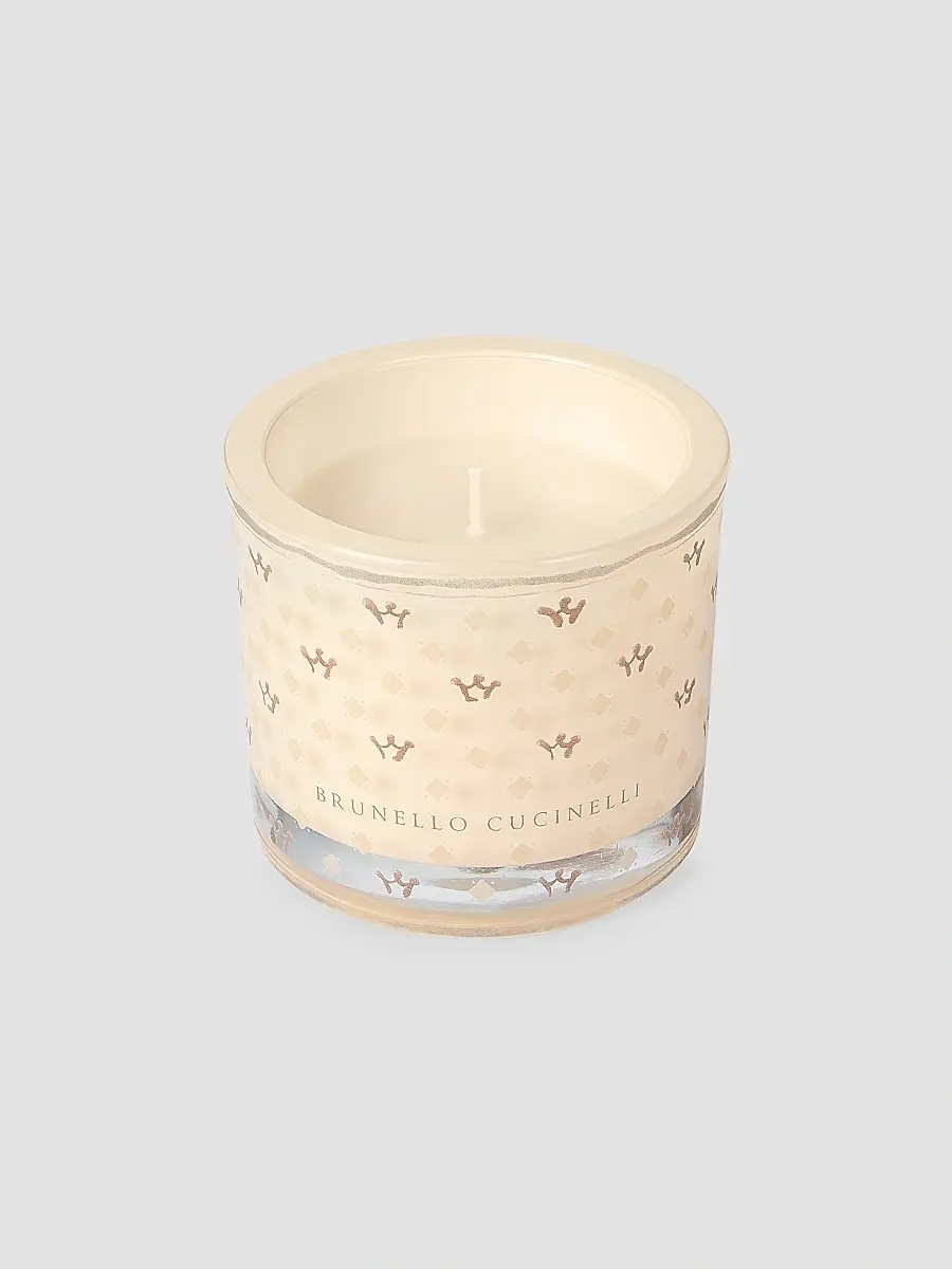 Brunello Cucinelli Candle in Small Glass Holder with Geometric Pattern - Milk | Thumbnail 2