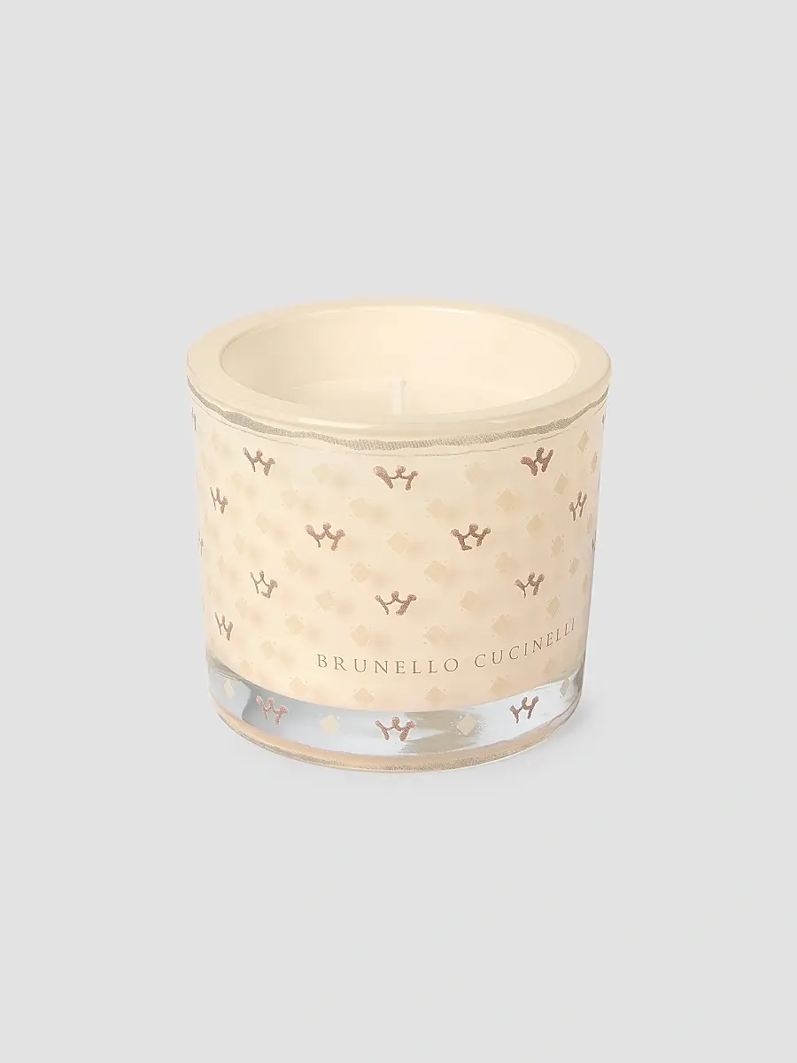 Brunello Cucinelli Candle in Small Glass Holder with Geometric Pattern - Milk | Thumbnail 3