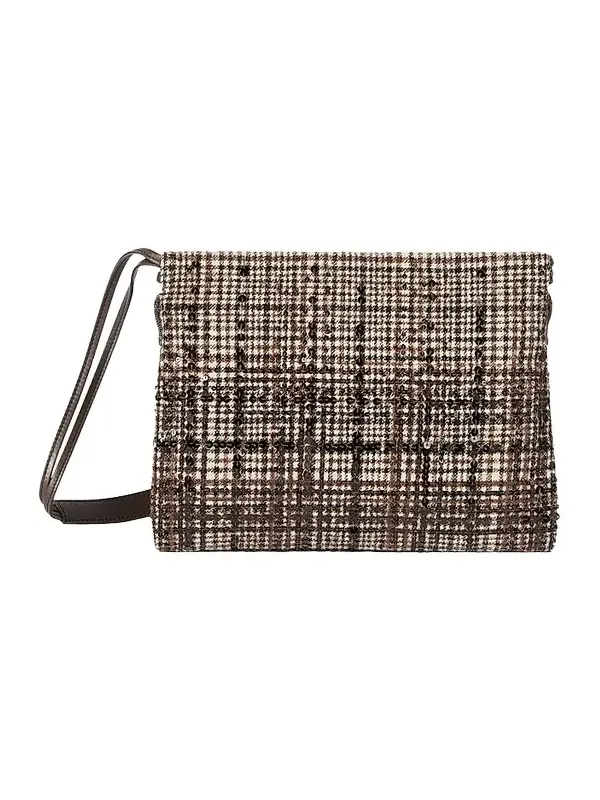 Brunello Cucinelli Women's Pouch Bag in Water-Resistant Checked Alpaca and Wool - Brown