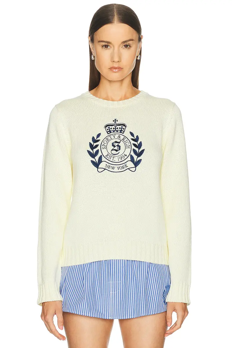 Sporty & Rich NY Crest Knitted Sweater | Thumbnail 2 Sporty & Rich NY Crest Knitted Sweater | Thumbnail 2