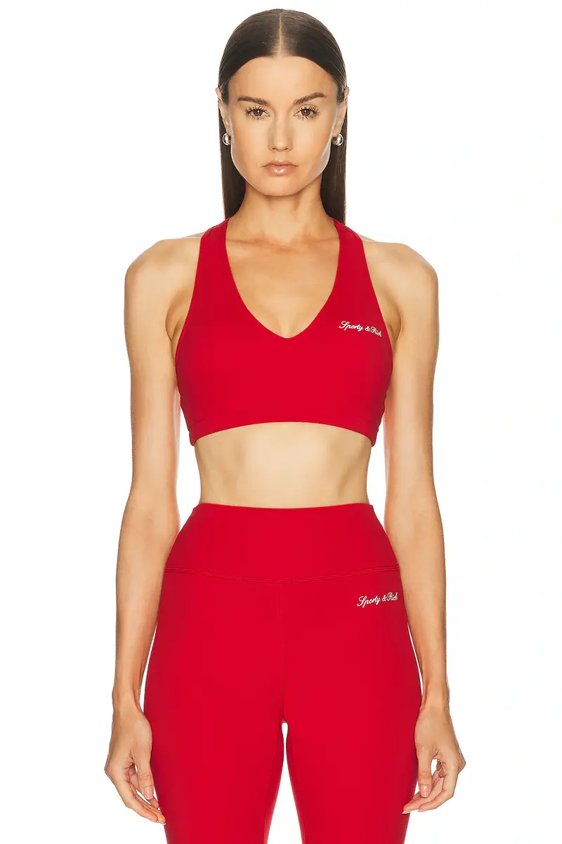 Sporty & Rich Signature Logo V-neck Sports Bra | Image 1 Sporty & Rich Signature Logo V-neck Sports Bra | Image 1