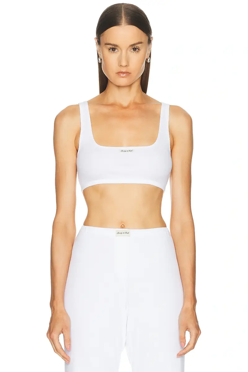 Sporty & Rich Signature Logo Ribbed Bralette | Image 1 Sporty & Rich Signature Logo Ribbed Bralette | Image 1