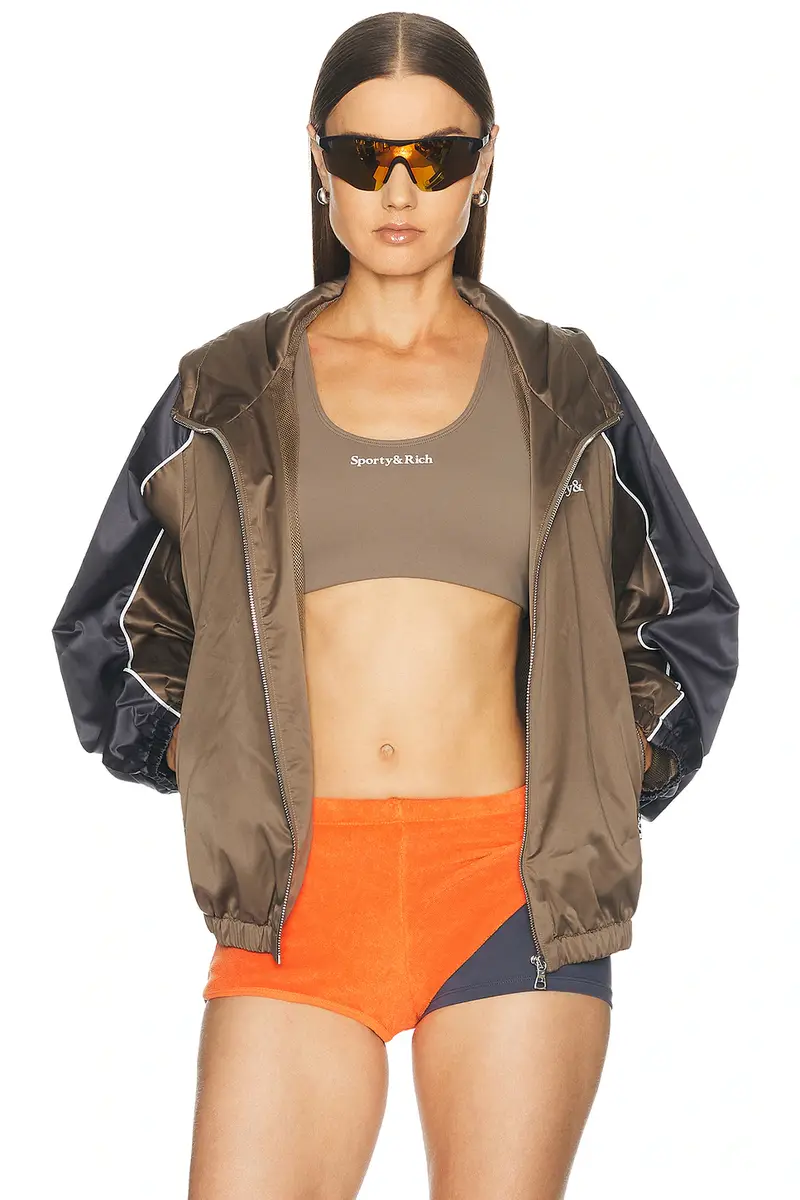 Sporty & Rich Serif Logo Gym Jacket | Image 1 Sporty & Rich Serif Logo Gym Jacket | Image 1