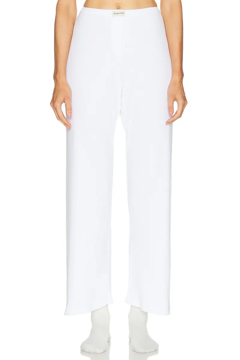 Sporty & Rich Signature Logo Ribbed House Pant | Image 1 Sporty & Rich Signature Logo Ribbed House Pant | Image 1