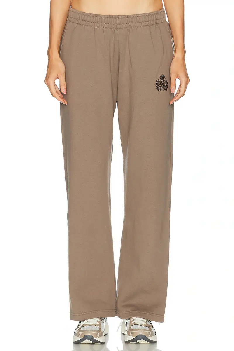 Sporty & Rich NY Crest Embroidered Wide Sweatpant | Image 1 Sporty & Rich NY Crest Embroidered Wide Sweatpant | Image 1