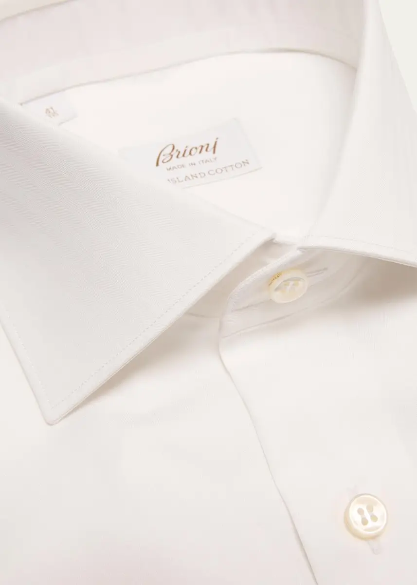 Brioni Men's Sea Island Cotton Herringbone Dress Shirt | Thumbnail 2 Brioni Men's Sea Island Cotton Herringbone Dress Shirt | Thumbnail 2