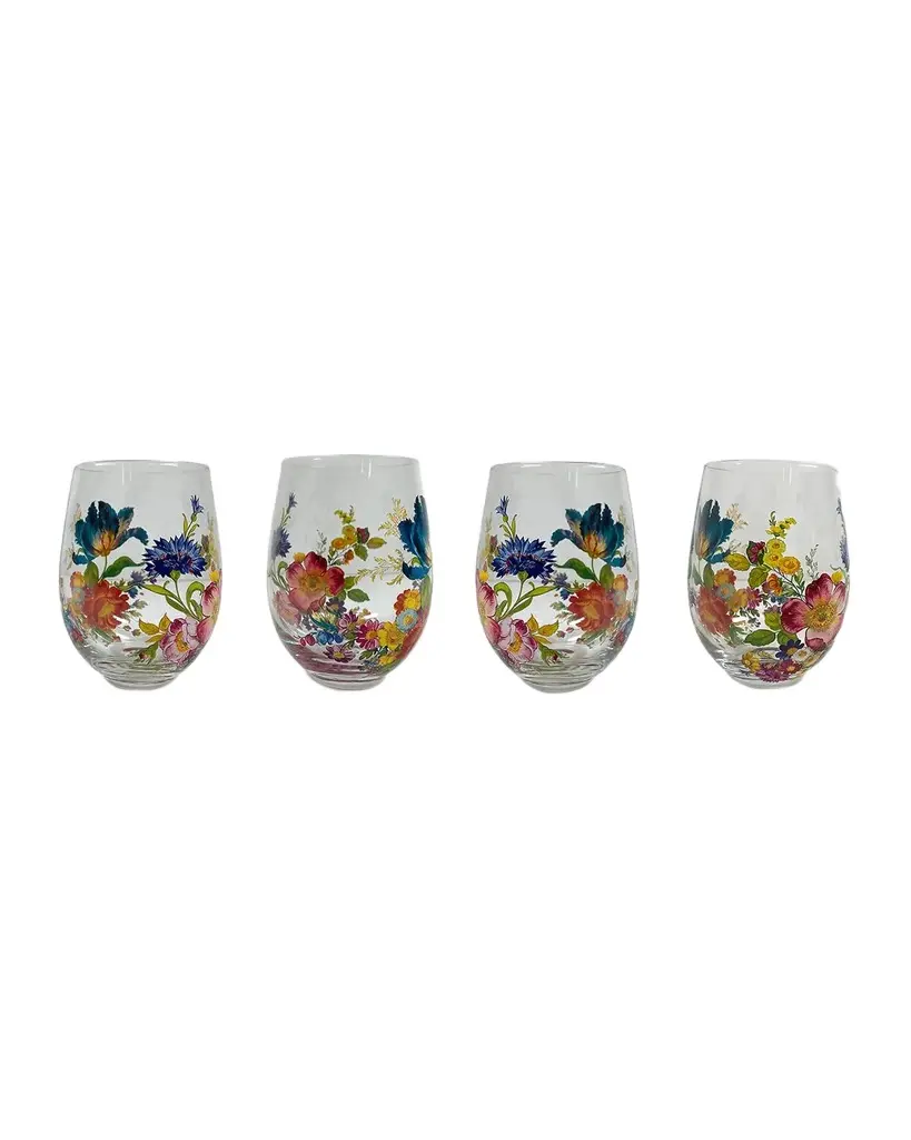 MacKenzie-Childs Flower Market Stemless Wine Glass, Set of 4 | Image 1 MacKenzie-Childs Flower Market Stemless Wine Glass, Set of 4 | Image 1