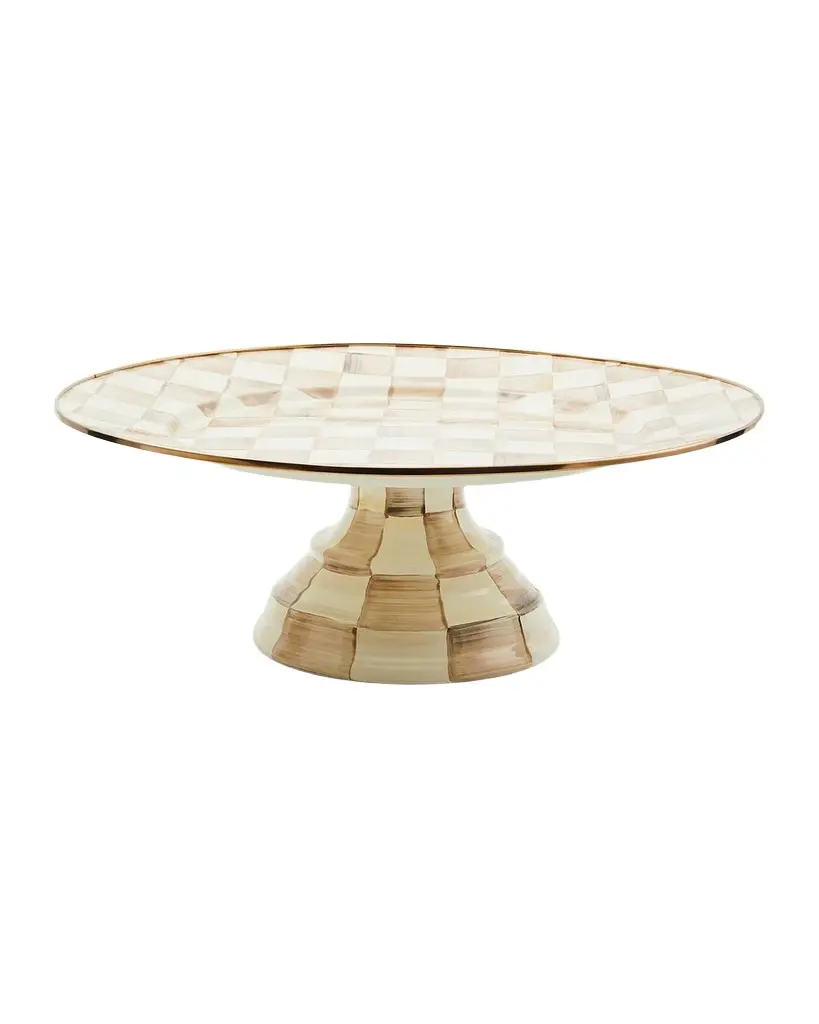 MacKenzie-Childs Mocha Check Small Pedestal Platter