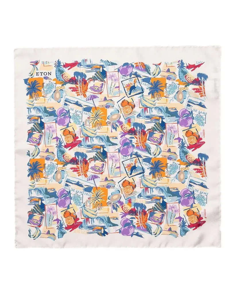 Eton Men's Postcard Vacation Silk Pocket Square | Image 1 Eton Men's Postcard Vacation Silk Pocket Square | Image 1