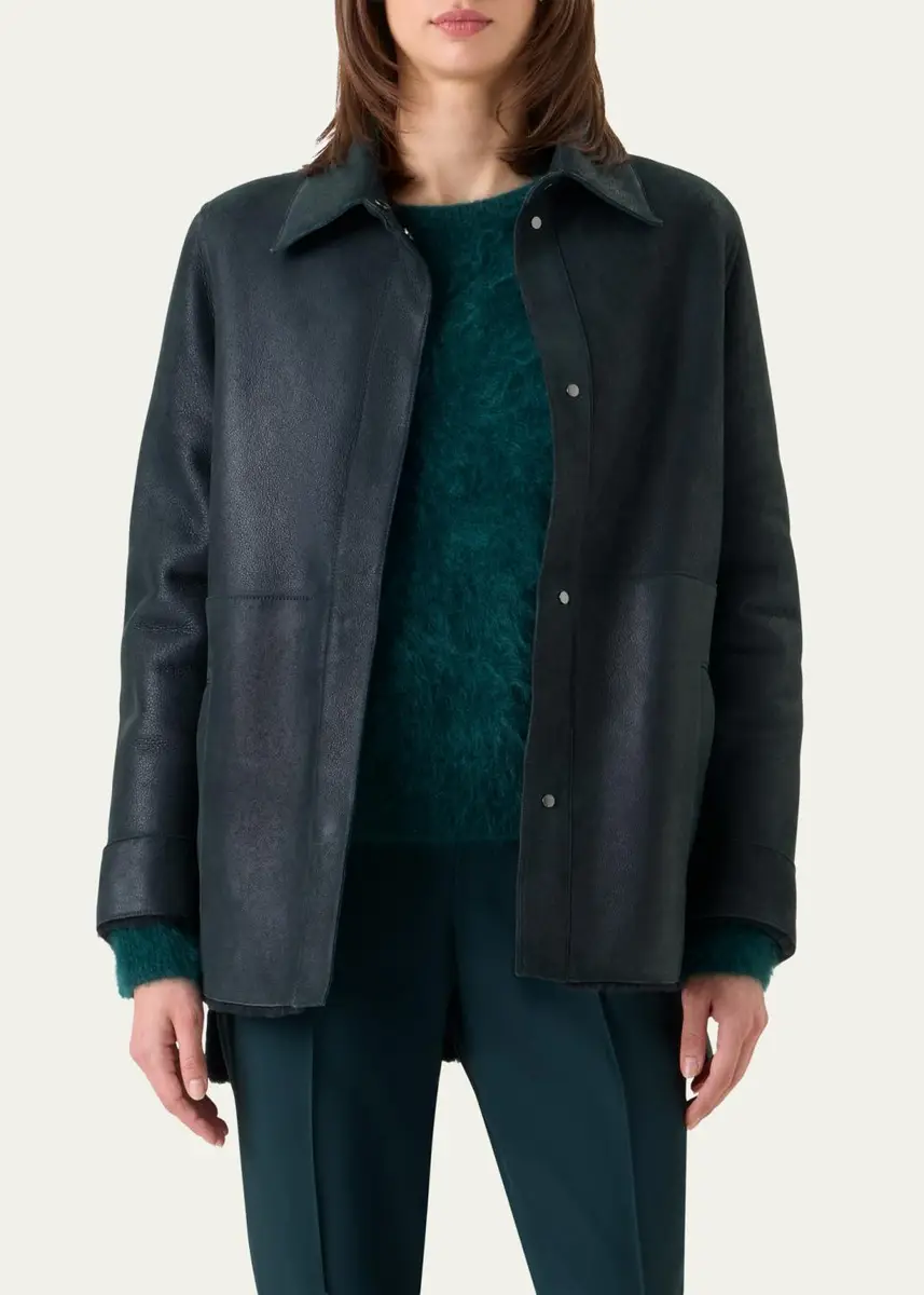 Akris Harper Reversible Lamb Shearling Single-Breasted Jacket | Thumbnail 4 Akris Harper Reversible Lamb Shearling Single-Breasted Jacket | Thumbnail 4