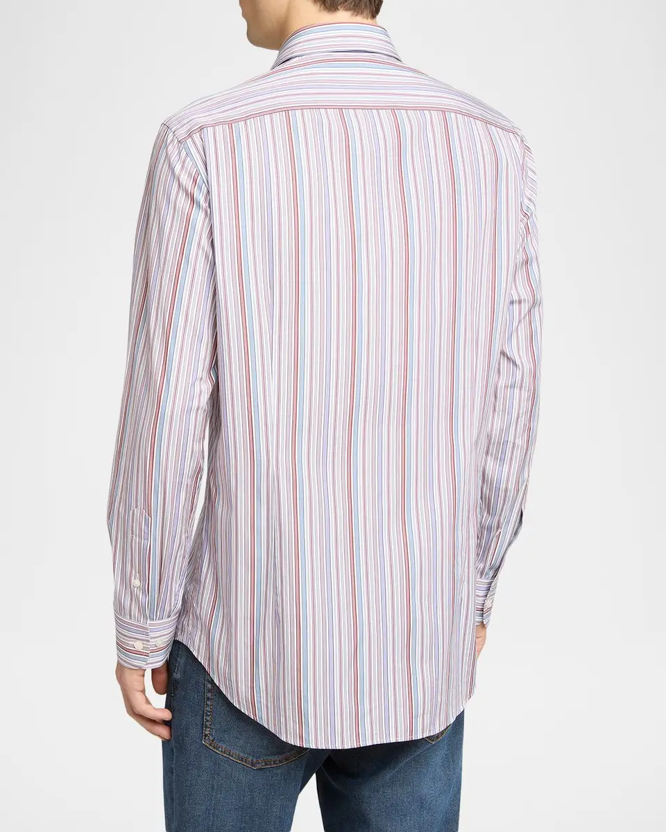 Etro Men's Cotton Multi-Stripe Sport Shirt | Thumbnail 2