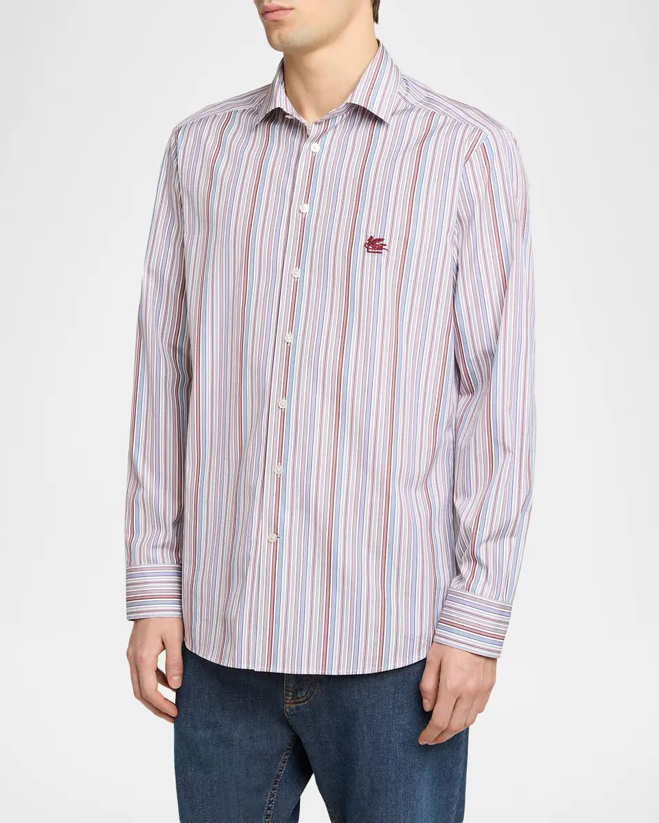 Etro Men's Cotton Multi-Stripe Sport Shirt | Thumbnail 3