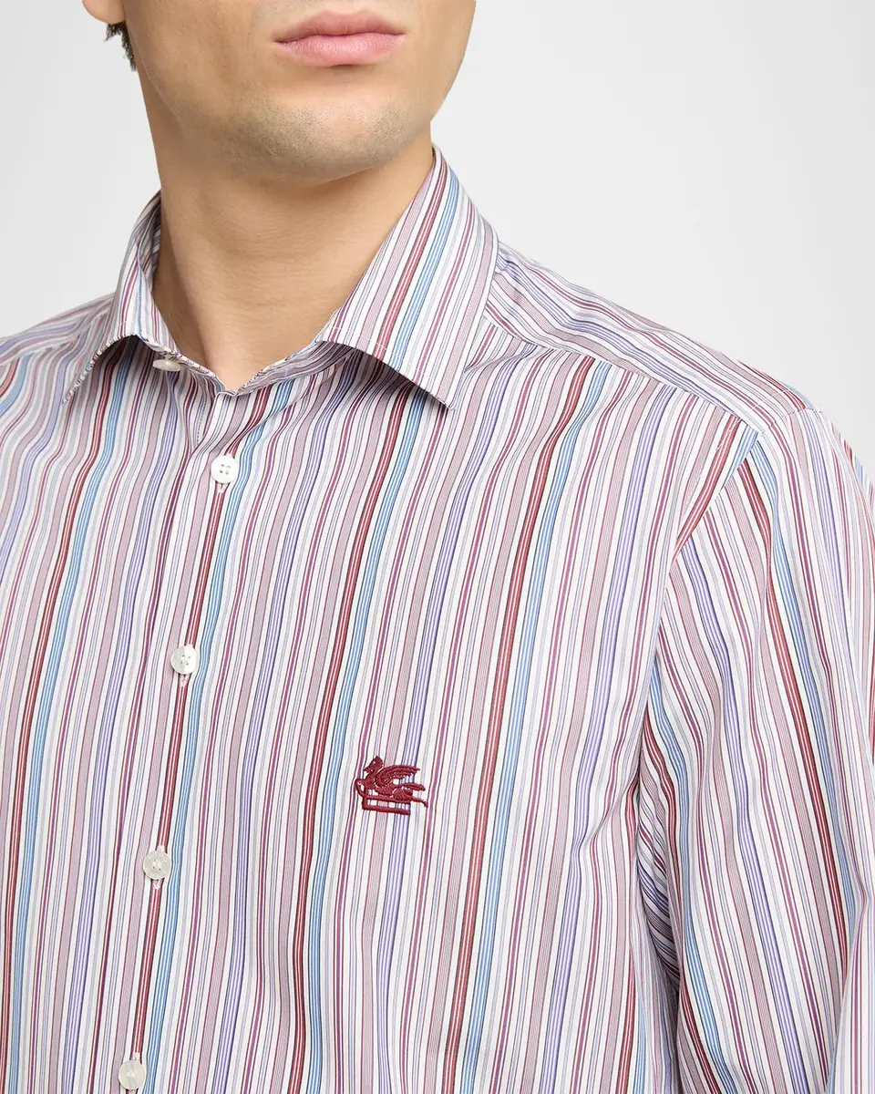 Etro Men's Cotton Multi-Stripe Sport Shirt | Thumbnail 4