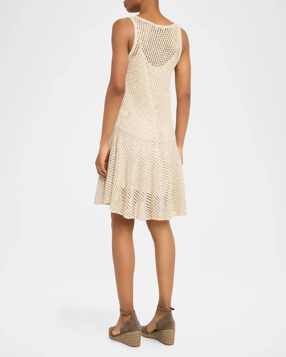 Brunello Cucinelli Sleeveless Shimmering Net Knit Mini Flounce Dress | Thumbnail 3 Brunello Cucinelli Sleeveless Shimmering Net Knit Mini Flounce Dress | Thumbnail 3