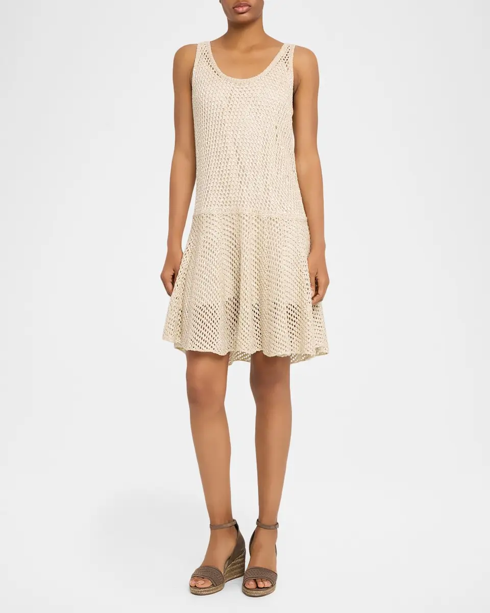 Brunello Cucinelli Sleeveless Shimmering Net Knit Mini Flounce Dress | Thumbnail 4 Brunello Cucinelli Sleeveless Shimmering Net Knit Mini Flounce Dress | Thumbnail 4