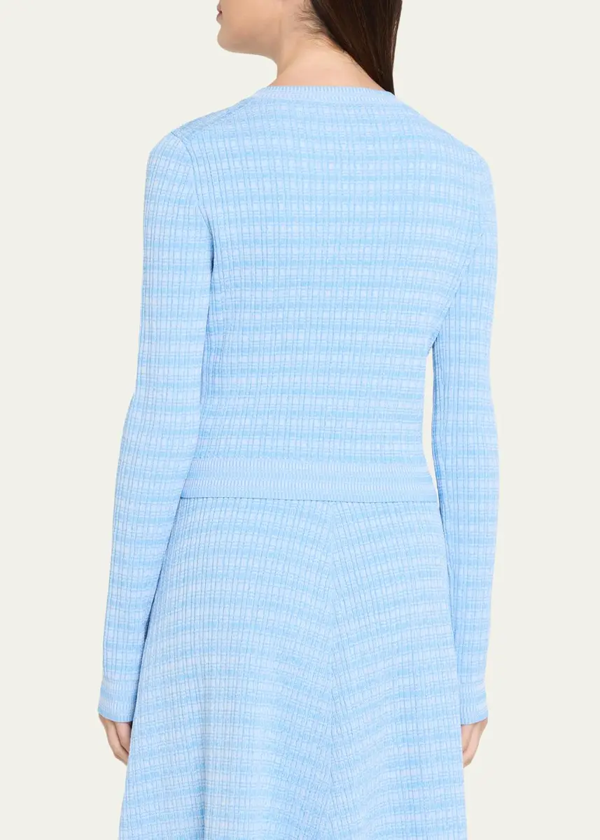 PRABAL GURUNG Striped Rib Knit Fitted Crewneck Cardigan | Thumbnail 3