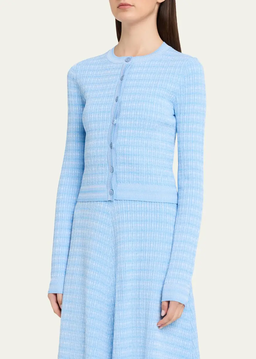 PRABAL GURUNG Striped Rib Knit Fitted Crewneck Cardigan | Thumbnail 4