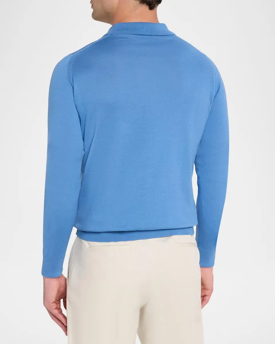 John Smedley Men's Solid Long-Sleeve Polo Shirt | Thumbnail 3 John Smedley Men's Solid Long-Sleeve Polo Shirt | Thumbnail 3