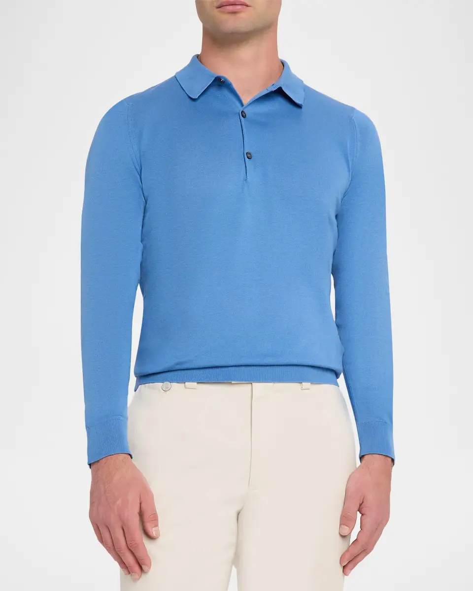 John Smedley Men's Solid Long-Sleeve Polo Shirt | Thumbnail 4 John Smedley Men's Solid Long-Sleeve Polo Shirt | Thumbnail 4