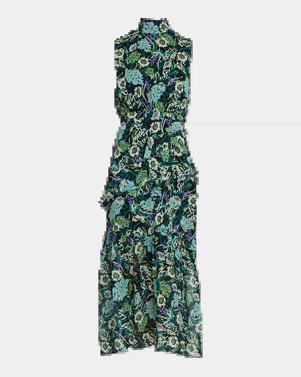 Saloni Fleur Silk Sleeveless Tiered-Ruffle Midi Dress | Thumbnail 2 Saloni Fleur Silk Sleeveless Tiered-Ruffle Midi Dress | Thumbnail 2