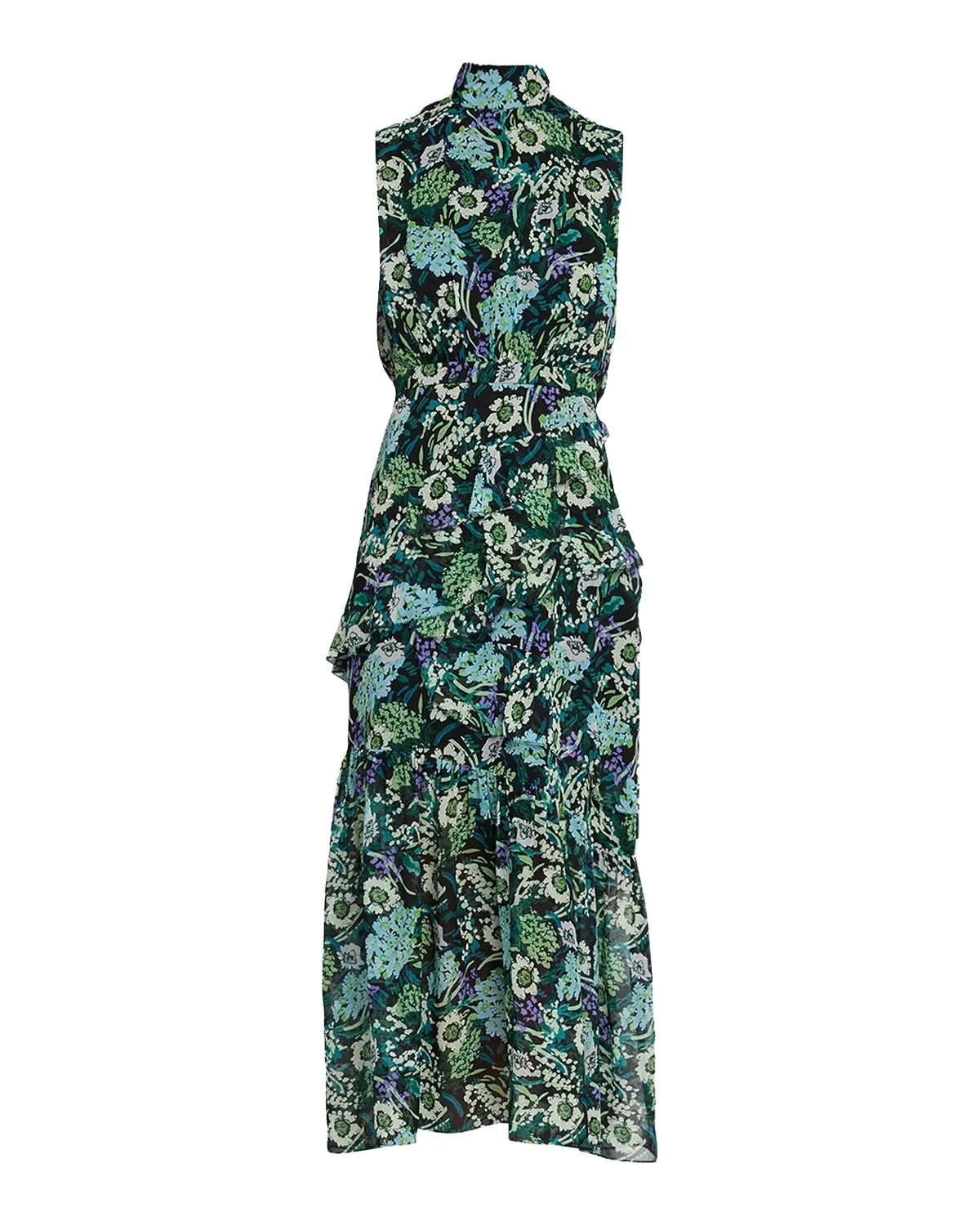 Fleur Silk Sleeveless Tiered-Ruffle Midi Dress Fleur Silk Sleeveless Tiered-Ruffle Midi Dress