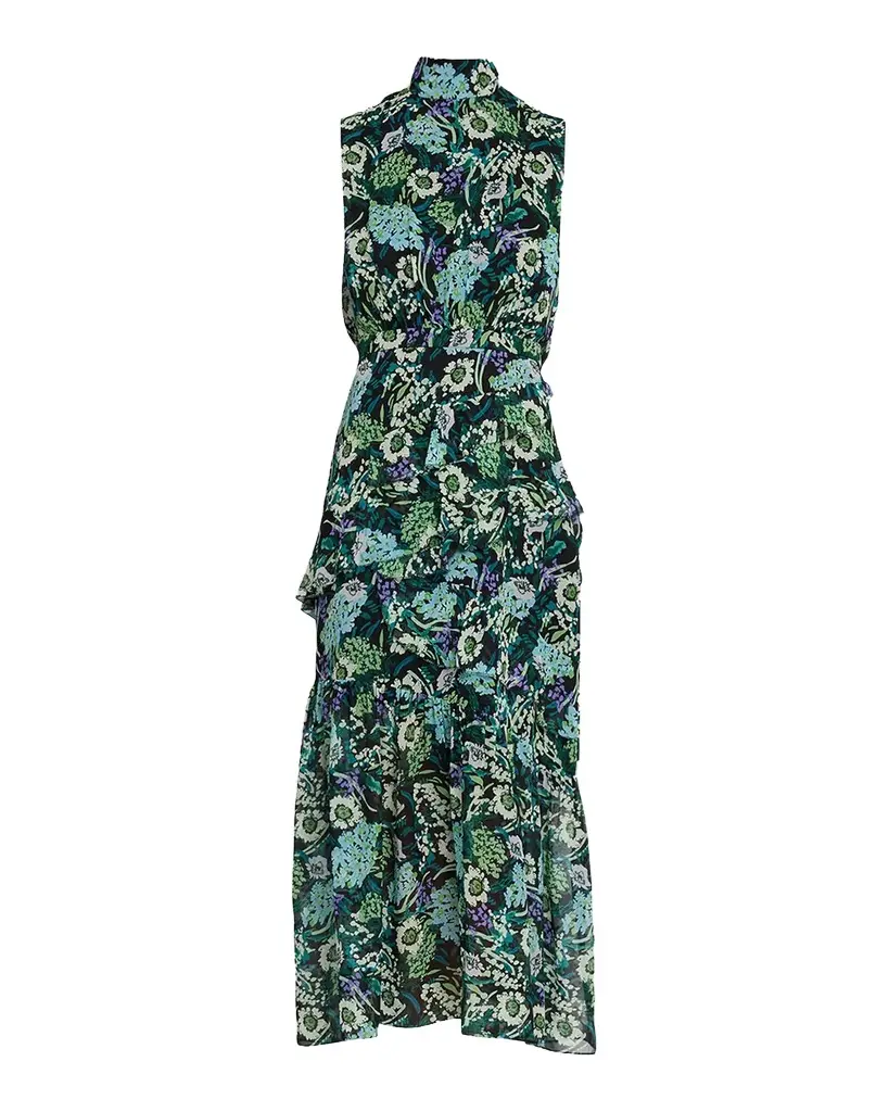 Saloni Fleur Silk Sleeveless Tiered-Ruffle Midi Dress | Image 1 Saloni Fleur Silk Sleeveless Tiered-Ruffle Midi Dress | Image 1