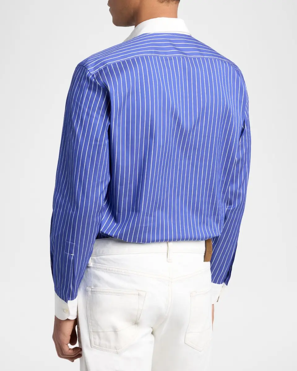 Tom Ford Men's Silk Pinstripe Contrast-Trim Dress Shirt | Thumbnail 2 Tom Ford Men's Silk Pinstripe Contrast-Trim Dress Shirt | Thumbnail 2