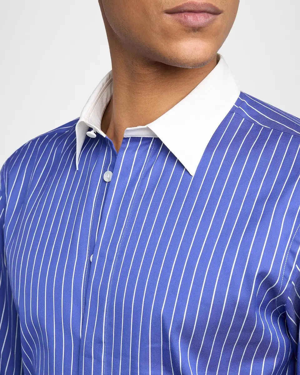Tom Ford Men's Silk Pinstripe Contrast-Trim Dress Shirt | Thumbnail 4 Tom Ford Men's Silk Pinstripe Contrast-Trim Dress Shirt | Thumbnail 4