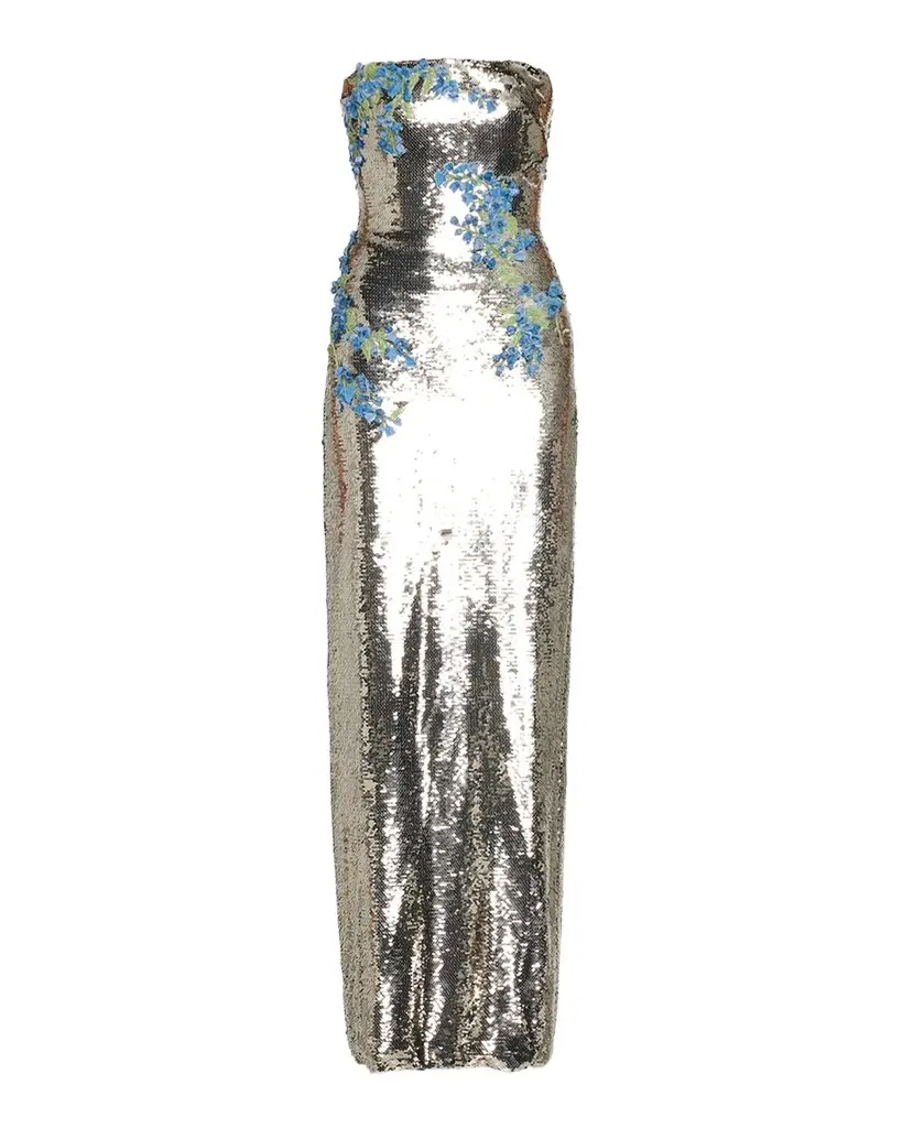 Monique Lhuillier Textured Strapless Column Gown | Image 1 Monique Lhuillier Textured Strapless Column Gown | Image 1