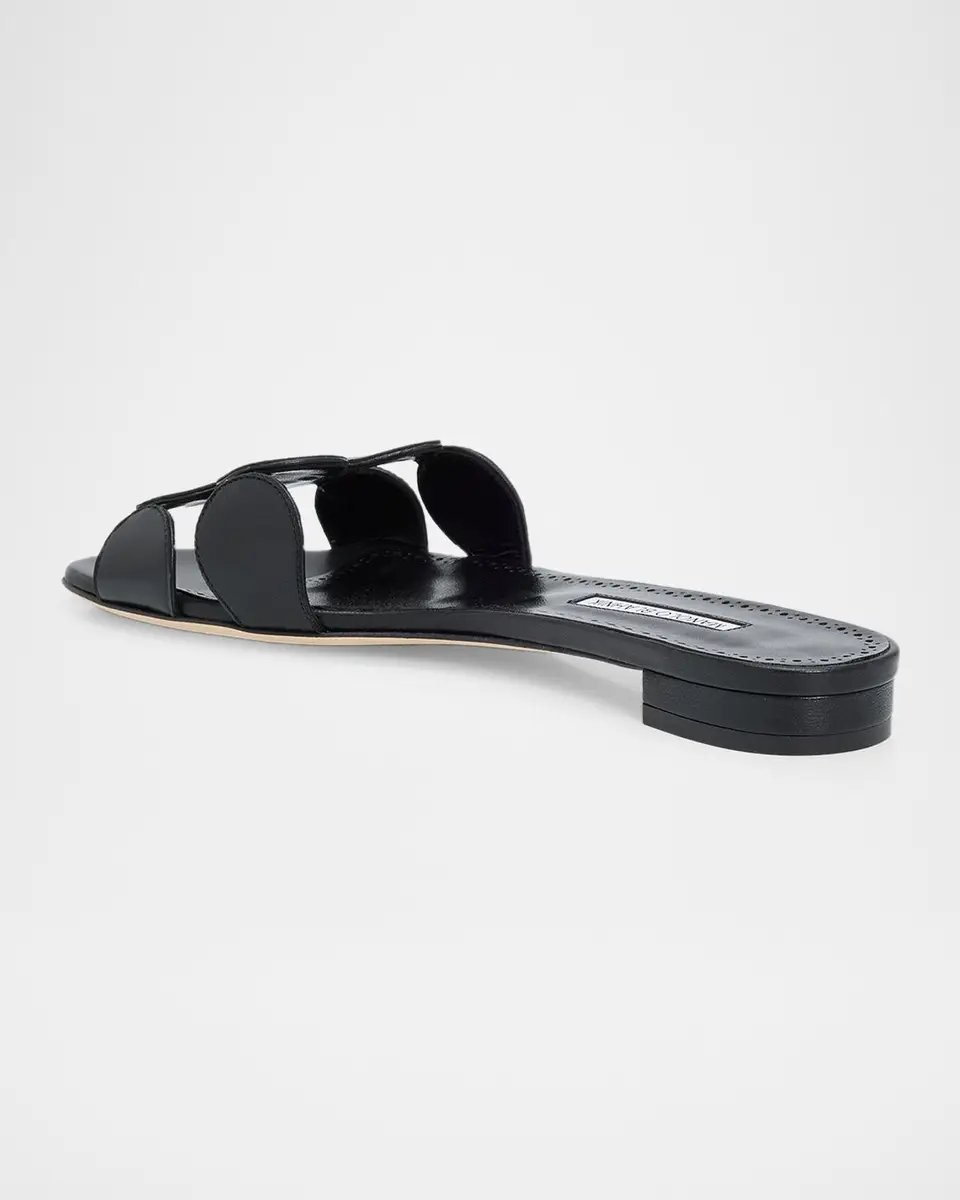Manolo Blahnik Circle-Cut Leather Flat Slide Sandals | Thumbnail 2 Manolo Blahnik Circle-Cut Leather Flat Slide Sandals | Thumbnail 2