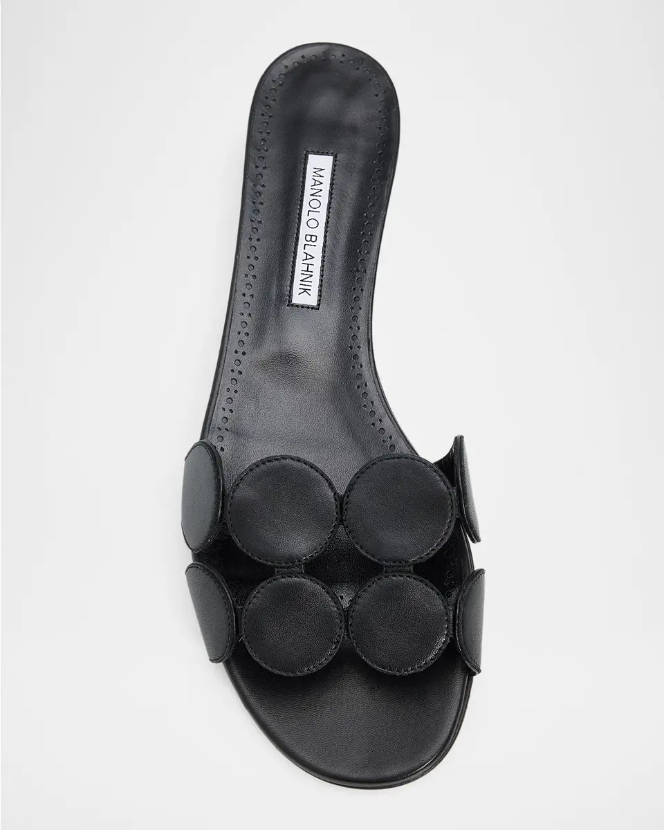 Manolo Blahnik Circle-Cut Leather Flat Slide Sandals | Thumbnail 4 Manolo Blahnik Circle-Cut Leather Flat Slide Sandals | Thumbnail 4