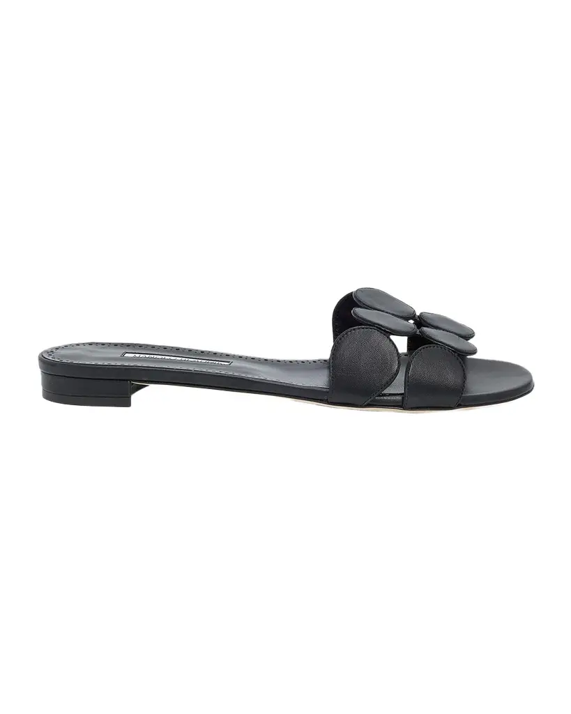Manolo Blahnik Circle-Cut Leather Flat Slide Sandals | Image 1 Manolo Blahnik Circle-Cut Leather Flat Slide Sandals | Image 1
