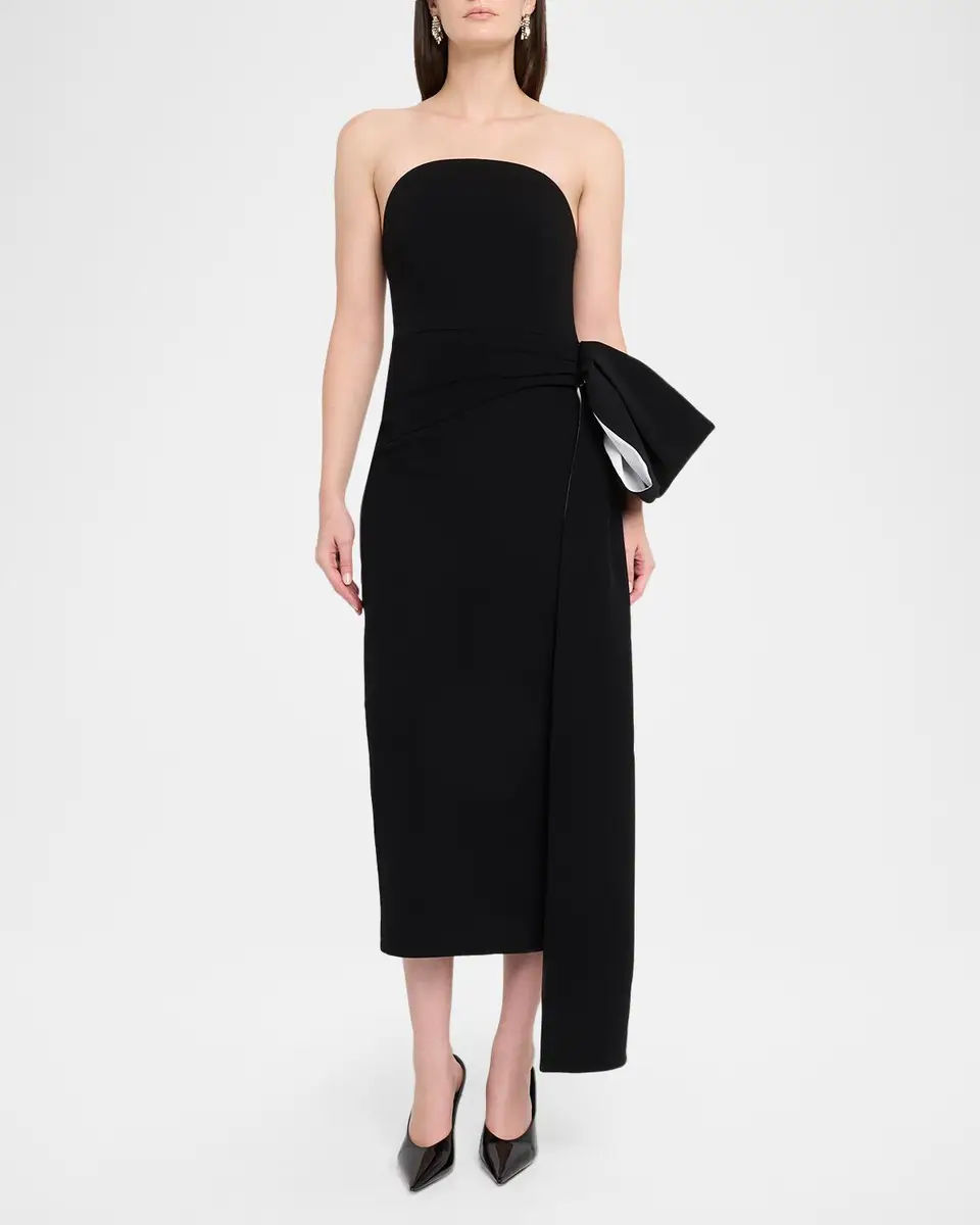 Roland Mouret Moon Strapless Draped Bow Midi Dress | Thumbnail 2 Roland Mouret Moon Strapless Draped Bow Midi Dress | Thumbnail 2